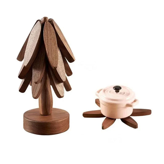 Luxury Black Walnut Folding Wooden Trivet Set