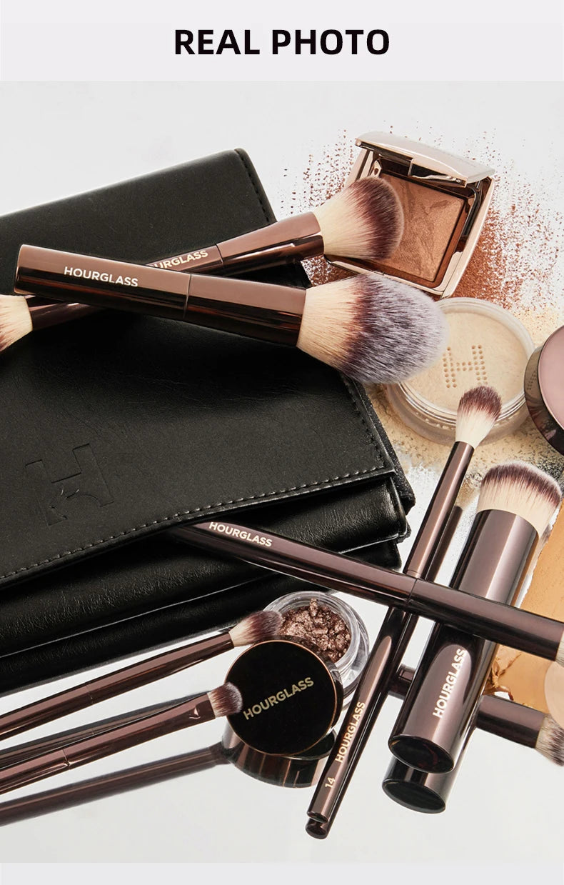 HOURGLASS Vegan Travel Brush Set – 7-Piece Face & Eye Makeup Brush Kit with Pouch | Luxury Gift Box Packaging