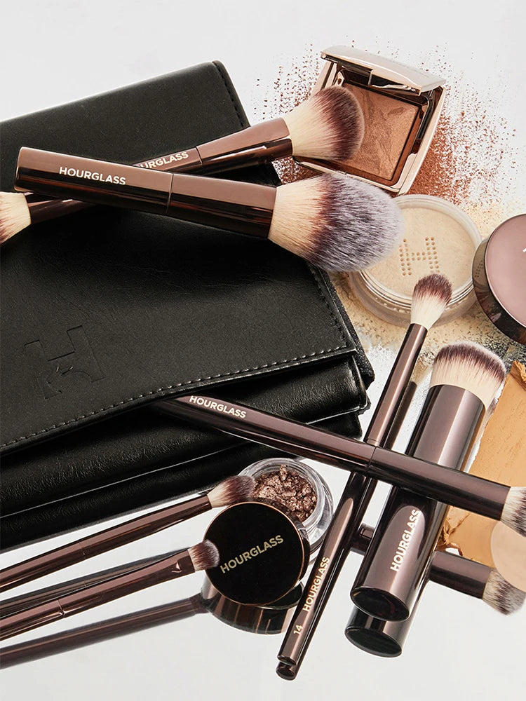 HOURGLASS Vegan Travel Brush Set – 7-Piece Face & Eye Makeup Brush Kit with Pouch | Luxury Gift Box Packaging