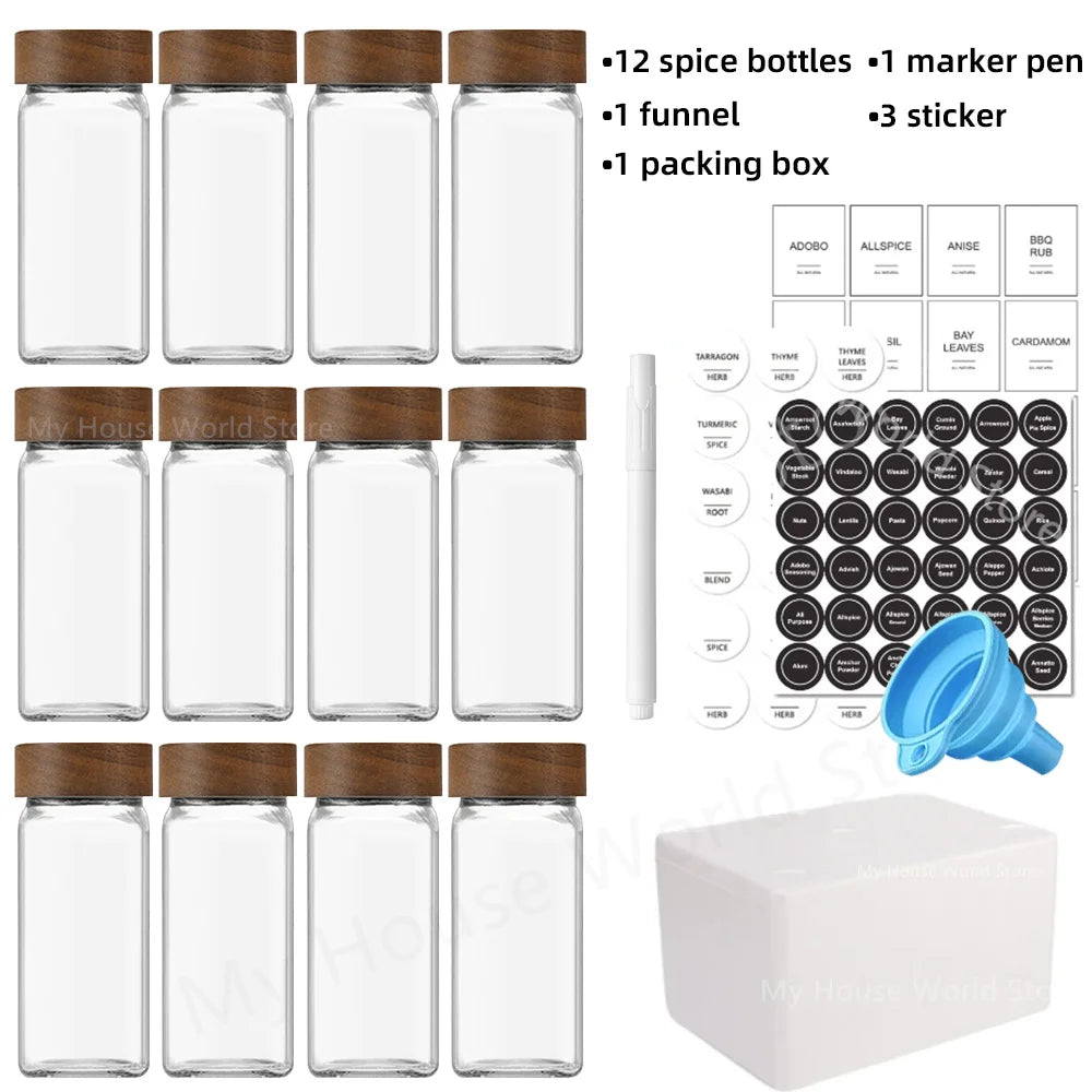 Bamboo covered glass spice jar set.