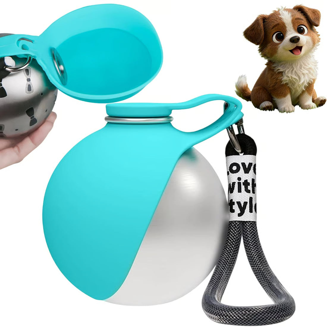 Stainless Steel Dog Water Bottle 285ml | Leak-Proof & Foldable