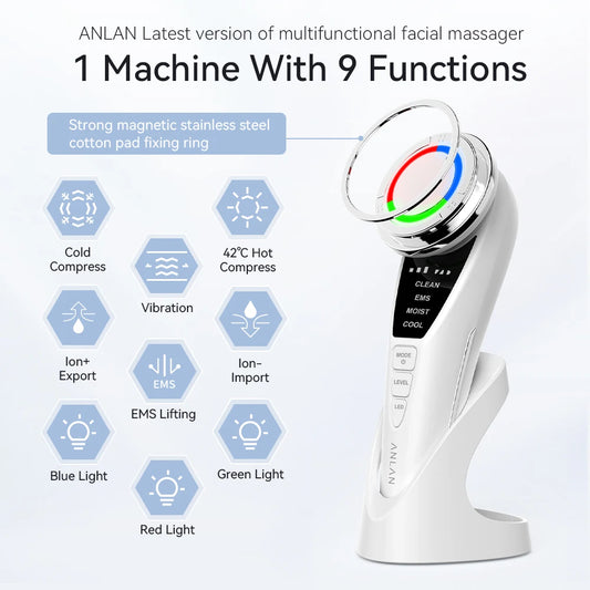ANLAN EMS Facial Massager Pro – Face Lifting & Skin Rejuvenation Device with Hot & Cold Compress | Deep Facial Cleansing Tool