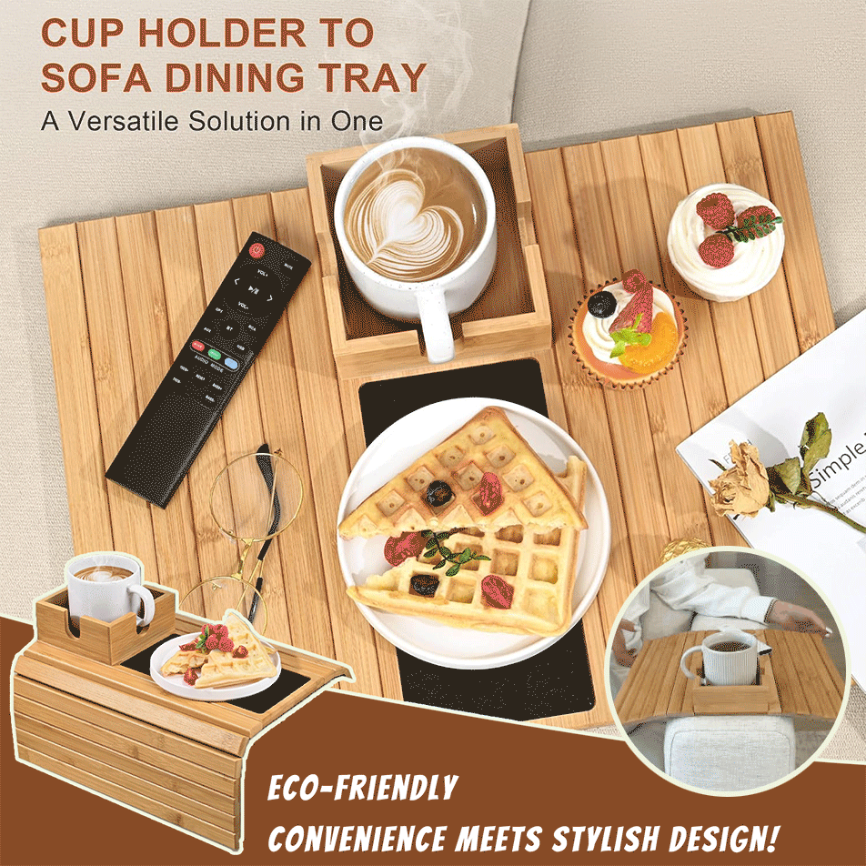 Bamboo Couch Cup Holder Tray