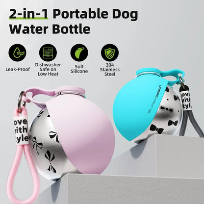 Stainless Steel Dog Water Bottle 285ml | Leak-Proof & Foldable