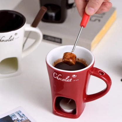 Mini Fondue Mug Set - Chocolate Melting Pot with Candle Warmer