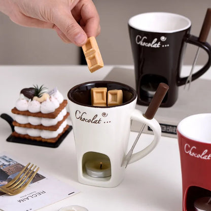 Mini Fondue Mug Set - Chocolate Melting Pot with Candle Warmer