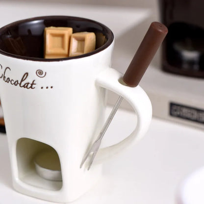 Mini Fondue Mug Set - Chocolate Melting Pot with Candle Warmer