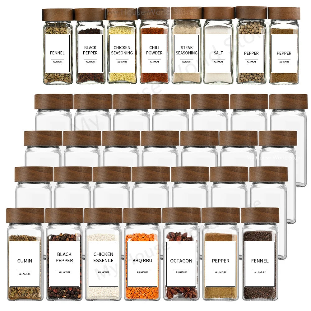Rubi Label Glass Spice Jar Set 13-Piece - Bamboo Lids, Labels & Funnel | The Rubi Edit