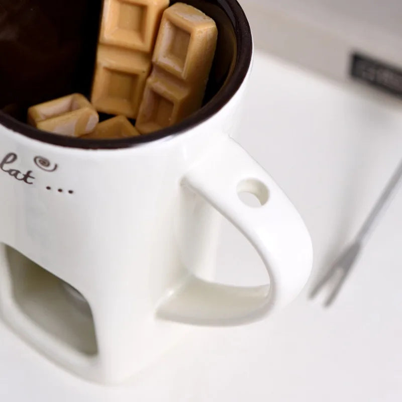 Mini Fondue Mug Set - Chocolate Melting Pot with Candle Warmer