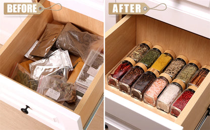 Bamboo covered glass spice jar set.