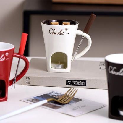 Mini Fondue Mug Set - Chocolate Melting Pot with Candle Warmer