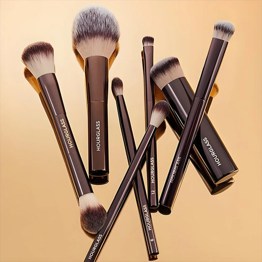 HOURGLASS Vegan Travel Brush Set – 7-Piece Face & Eye Makeup Brush Kit with Pouch | Luxury Gift Box Packaging