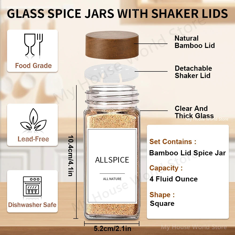 Rubi Label Glass Spice Jar Set 13-Piece - Bamboo Lids, Labels & Funnel | The Rubi Edit