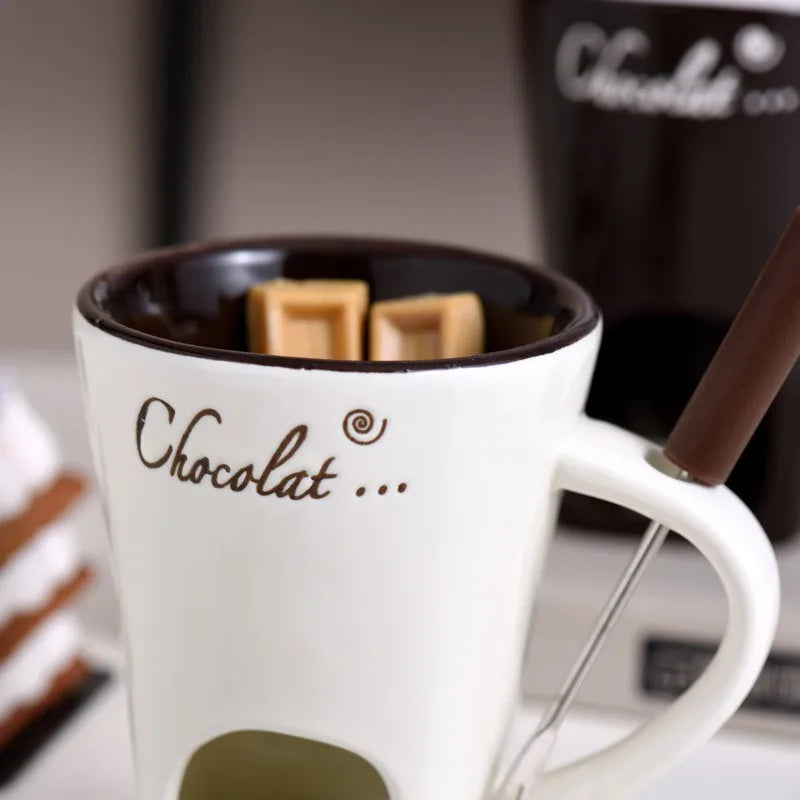 Mini Fondue Mug Set - Chocolate Melting Pot with Candle Warmer