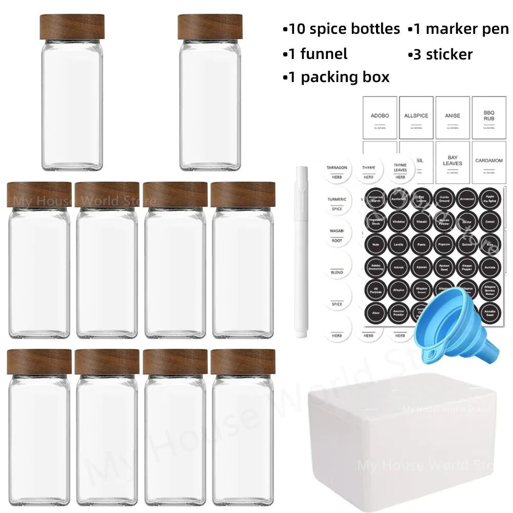 Bamboo covered glass spice jar set.