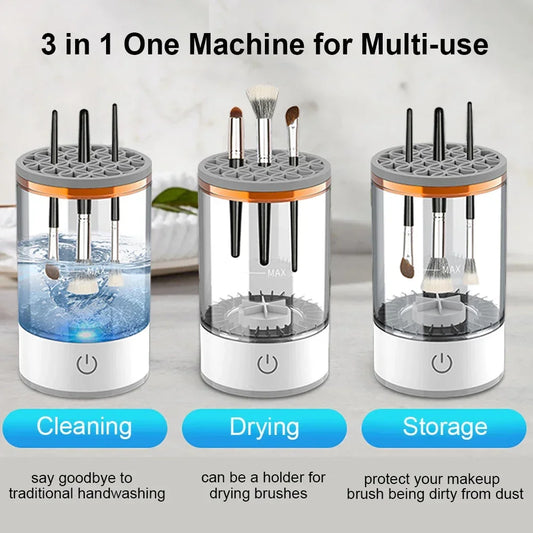 Electric Makeup Brush Cleaner – Automatic Rechargeable Cleaning & Drying Tool | Makeup Brush Washing Device with Stand
