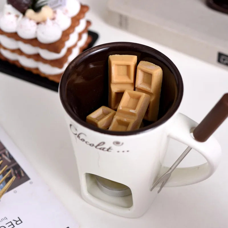 Mini Fondue Mug Set - Chocolate Melting Pot with Candle Warmer