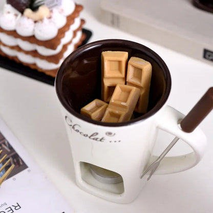 Mini Fondue Mug Set - Chocolate Melting Pot with Candle Warmer