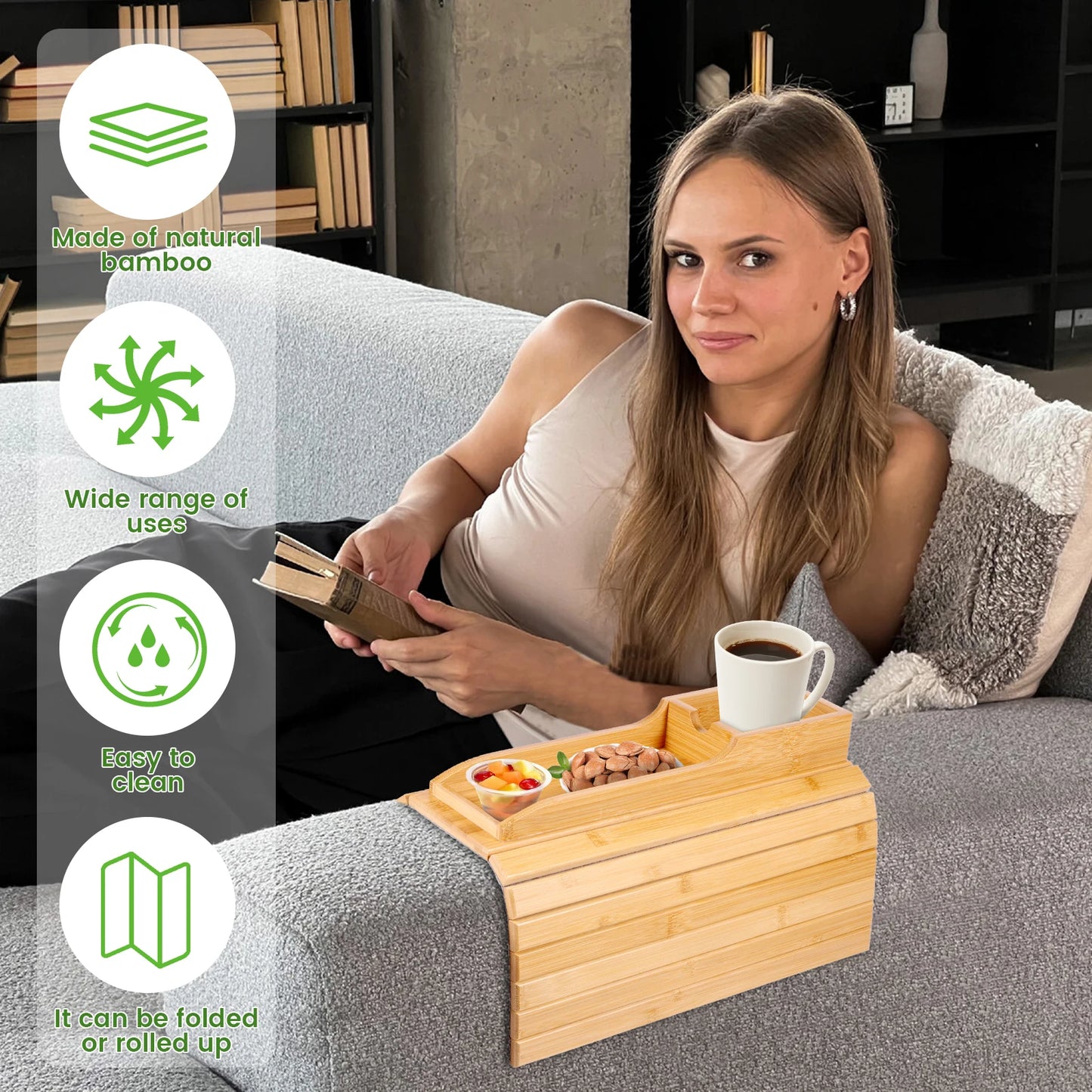 Bamboo Couch Cup Holder Tray