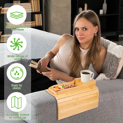 Bamboo Couch Cup Holder Tray