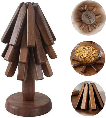 Luxury Black Walnut Folding Wooden Trivet Set