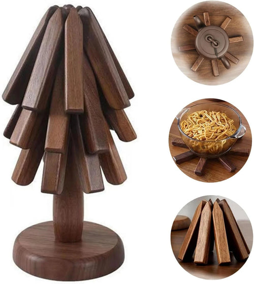 Luxury Black Walnut Folding Wooden Trivet Set