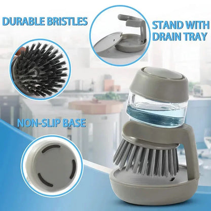 2-in-1 Soap Dispensing Dish Brush with Holder & Drip Tray
