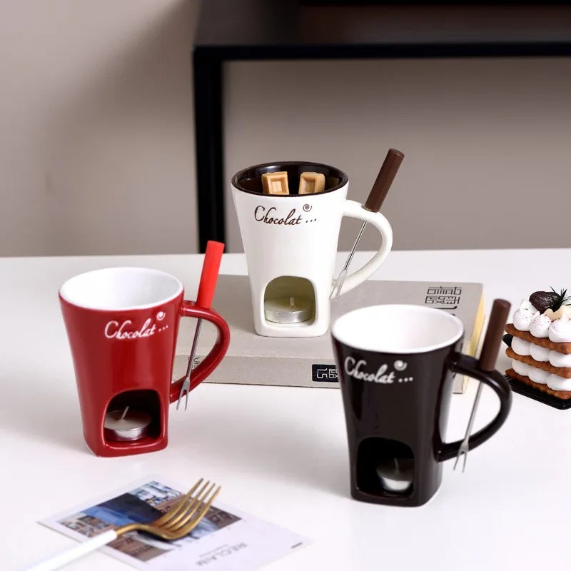 Mini Fondue Mug Set - Chocolate Melting Pot with Candle Warmer