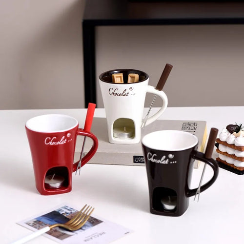 Mini Fondue Mug Set - Chocolate Melting Pot with Candle Warmer