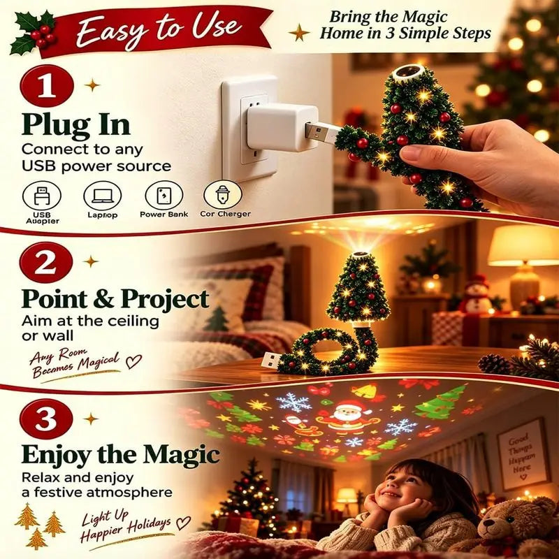 USB Christmas Tree Projector Light with 6 Festive Patterns