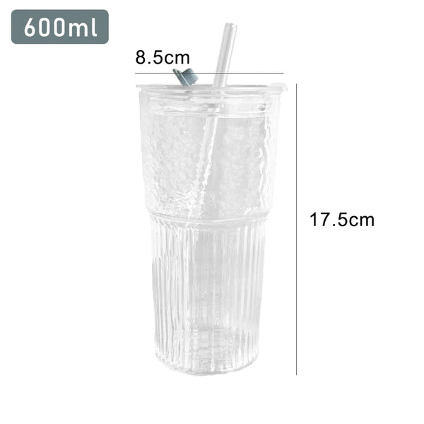 Glass Cup with Lid and Straw 600ml