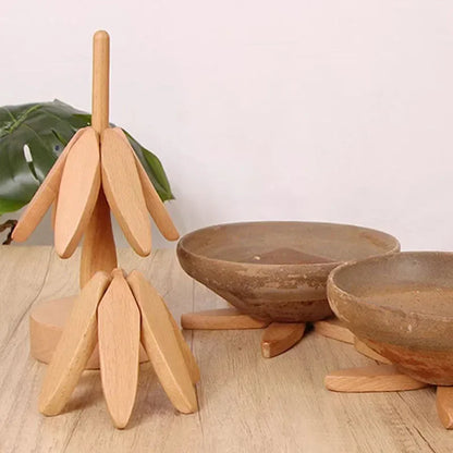 Luxury Black Walnut Folding Wooden Trivet Set