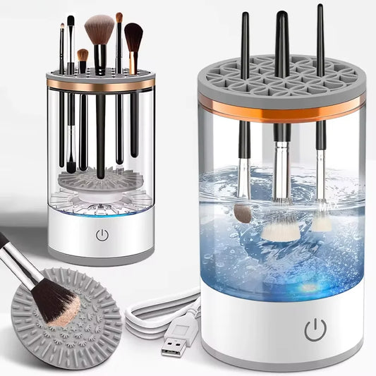 Electric Makeup Brush Cleaner – Automatic Rechargeable Cleaning & Drying Tool | Makeup Brush Washing Device with Stand