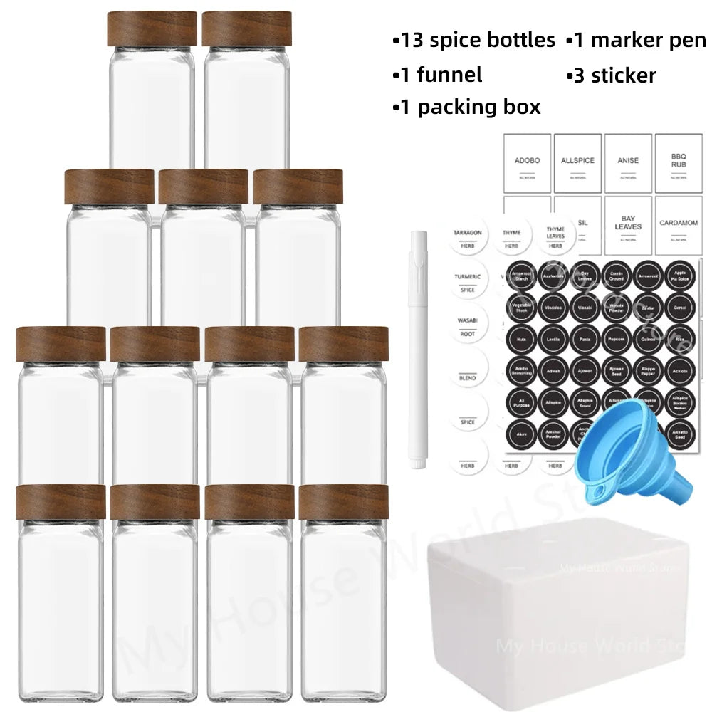 Bamboo covered glass spice jar set.