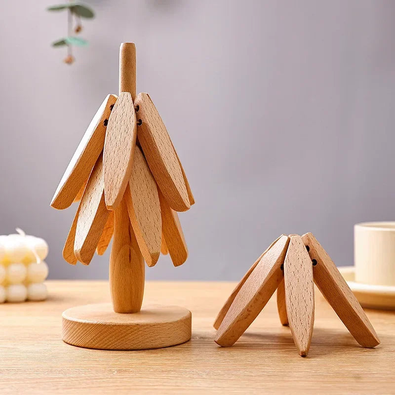 Luxury Black Walnut Folding Wooden Trivet Set