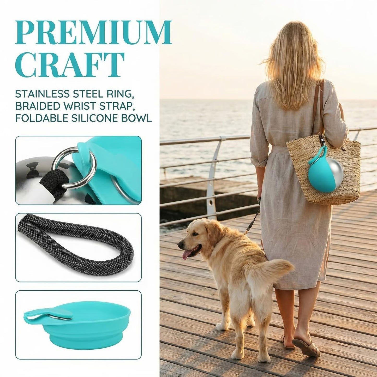 Stainless Steel Dog Water Bottle 285ml | Leak-Proof & Foldable