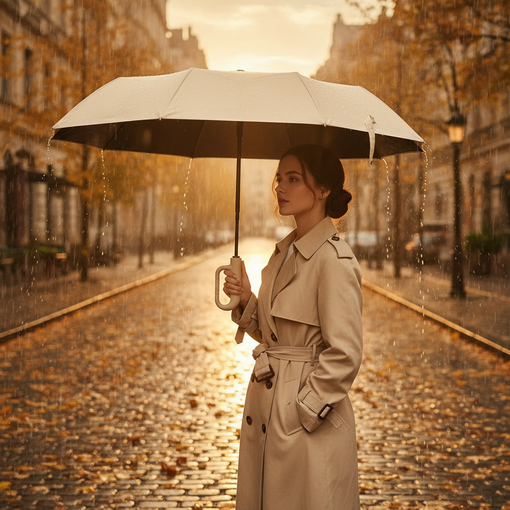 Lifestyle outono com guarda-chuva